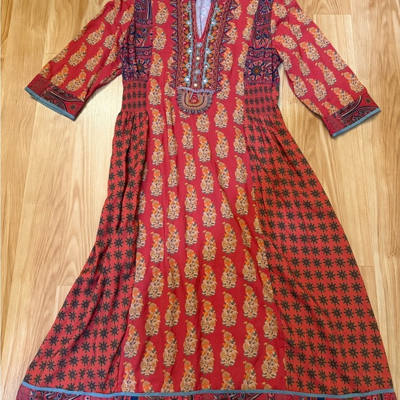 Soft Surroundings Red and Gold Long Sleeve Dress PXS Thanksgiving perfect. - Picture 12 of 15